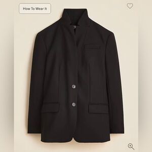 J.Crew Standing collar blazer in wool-blend flannel, Black Size 0 Style CN789